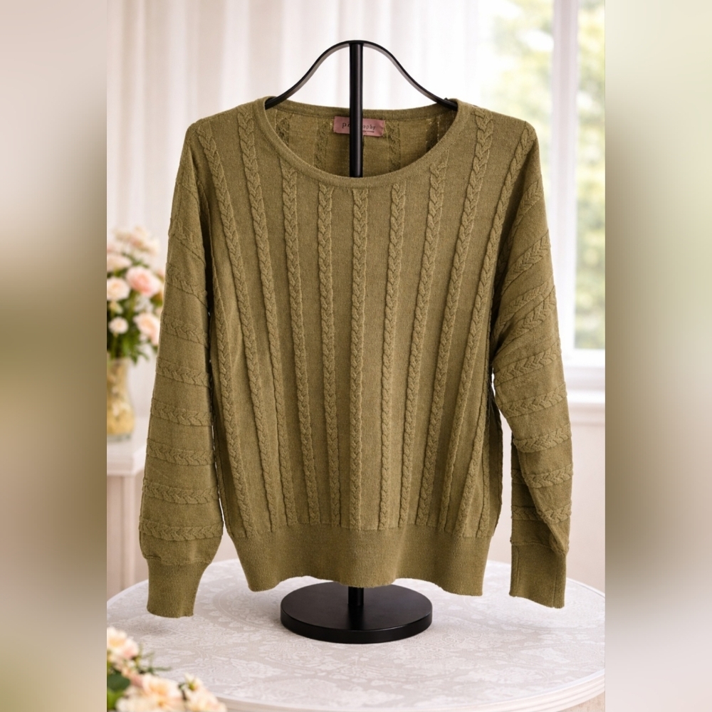 Philosophy Olive Green Cable Knit Sweater